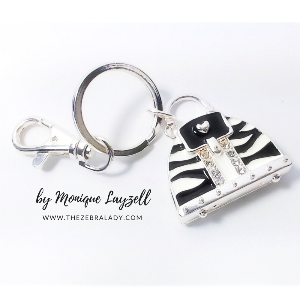 Zebra Handbag Zebra Keychain silver tone